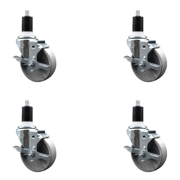 4'' Semi Steel Swivel 1-1/2'' Expanding Stem Caster Set with Brake, 4PK